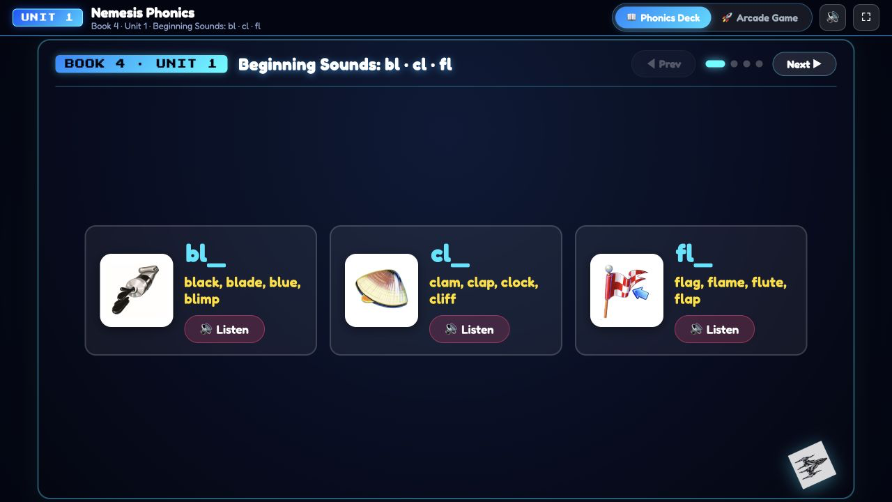Nemesis Phonics game preview