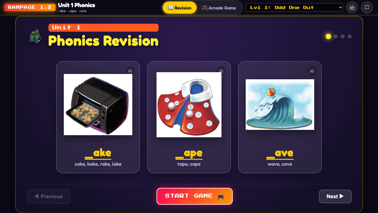 Rampage Phonics game preview